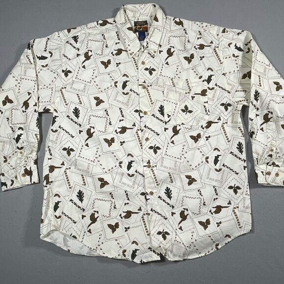 VTG High Sierra Shirt Mens XL White Hunting Long‎ Sleeve All Over Print Fall - Picture 2 of 11